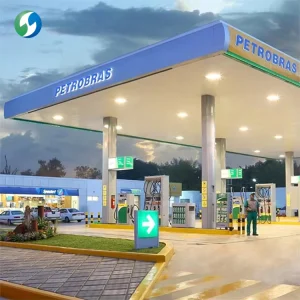 Engineering Grade Custom Gas Station Canopy Hot-Dip Galvanized Steel Frame Petrol Station Awning Aluminum LED Canopy Fascia