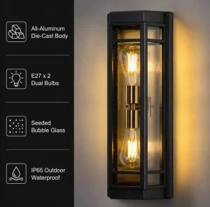 European Die Cast Aluminum Outdoor Wall Lamp IP54 Waterproof Vintage Clear Glass Wall Sconce Villa Gate Garden Courtyard