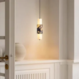 European Luxury Art Stone Cylindrical LED Pendant Light Suspension Chandelier Multi Color Temp 90-260V Warranty Lighting