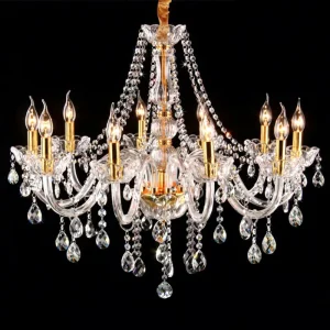 European Luxury Candle Crystal Chandelier Candelabra Pendant Light for Living Room Dining Room Hotel Lobby and Villa