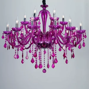 European Luxury Glitter Tassels Pendant Light Amethyst Decor Purple Crystal Lamp Candle Flower Chandelier for Home Hotel Decor