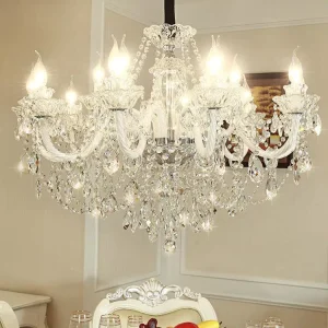 European Luxury Modern Crystal Chandelier Adjustable Decor Candles Pendant Light for Hotel Living Room Corridor LED Hanging Lamp