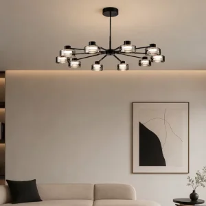 European Minimalist Copper Chandeliers & Pendant Lights Black Finish LED Lighting 360 Beam Angle for Living Room Bedroom Home