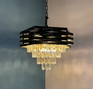 European Minimalist Luxury Black Crystal Pendant Chandelier Modern Design Dimmable Hanging Installation Living Room