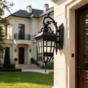 European Outdoor Wall Lamps Sand Black Wall Mounted Garden Lights for Home Garden Wall Sconce Light