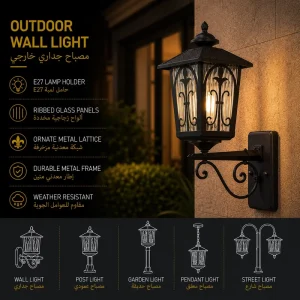 European Outdoor Wall Lantern with Decorative Scroll Arm for Villa Garden Lighting