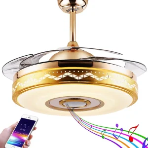 European Remote Audio Switch LED Can Play Music Light Ceiling Invisible Fan Lighting 42 Inch Blades Chandelier Designer Light