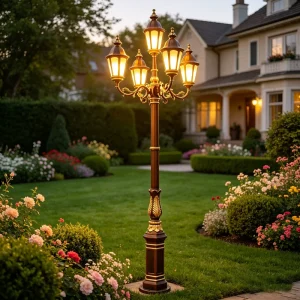 European Style 5-head Retro Villa Street Light LED Outdoor Lighting Landscape Park Courtyard Light Column Courtyard Light
