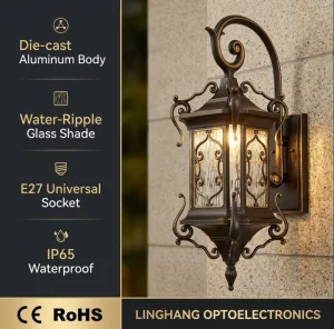 European Style Aluminum Alloy Outdoor Wall Light IP65 Waterproof Corridor Wall Lamp Vintage Outdoor Decorative Wall Light