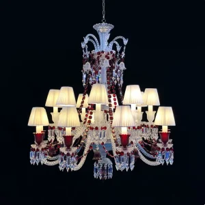 European Style Classic Crystal Chandelier for Living Room Hotel Duplex Architectural Lighting Red Atmospheric Pendant Light for