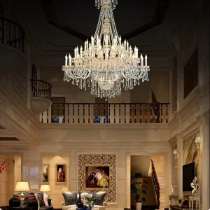 European Style Crystal Chandelier Villa Duplex Double Height Living Room Ceiling Long Pendant Lights for Engineering