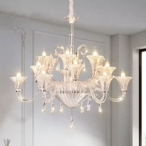 European Style French Glass Crystal Pendant Light Living Room with Remote Control Chandeliers for Wedding Decor
