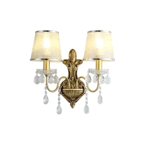 European Style Indoor Wall Lamp All Copper and Crystal Dual Light Fixture for Living Room Feature Walls and Bedroom Bedside Use