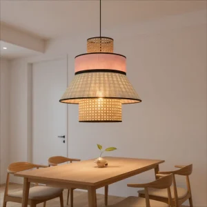 European Style Interior Decoration Rattan Hanging Lamps Pendant Lighting with Colorful Fabric Arts