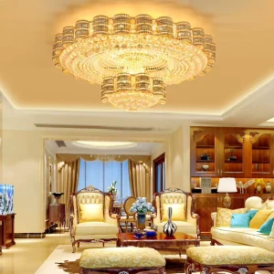 European Style LED Luxury Chandeliers Ceiling Gold Large Hotel Lobby Round Ceiling Lamp Switch Control for Villa Living Room