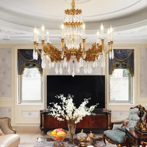European Style Living Room Hanging Pendant Light Luxury K9 Crystal Decorative French Antique Brass Chandelier
