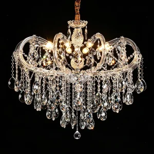 European Style Modern Gold K9 Crystal Adjustable Height LED Chandelier Wedding Pendant Light for Living Room Bedroom