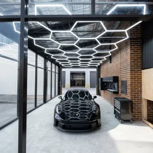 Exhibition Hall Ready Hexagon LED Garage Light 6500K High Lumen Aluminum Screw Mount Ceiling for Car Exhibition
