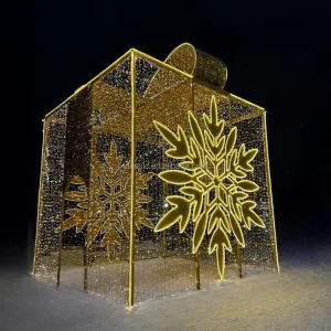Exterior 3D Light up Christmas Gift Box Sculpture LED Display for Winter Wonderland Light up Trail