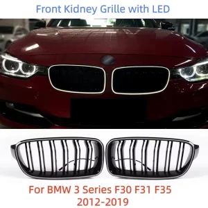 F30 F31 Luminous Light Glowing Double Slats Gloss Glossy Black Grills 2pcs F30 Grill Front Kidney Grille for BMW 3 Series F30