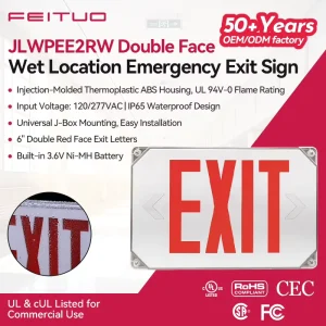 FEITUO OEM IP65 Waterproof Double Face ABS LED Emergency Exit Sign Emergency Light for Outdoor Commercial Building