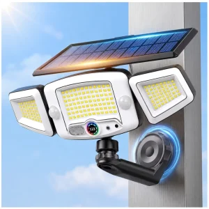 Factory 3 Head Solar Outdoor Wall Light with Dual PIR Motion Sensor Remote Control Smart Display for Garden Fence Pathway