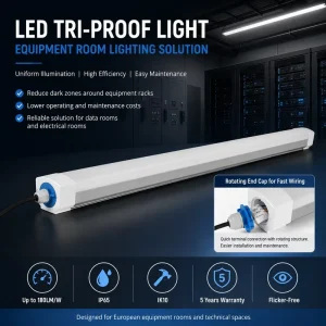 Factory Aluminum Heat Sink Waterproof Tri-Proof IP65 Linear Fixture 6000K Daylight 5-Year Warranty for Data Center Rack Lighting