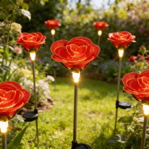 Factory Customized IP65 Rated Small Solar Rose LED Garden Lights for Outdoor Courtyards Lawns Patio Walkway Decoration