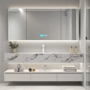 Factory Customized Modern Wall mounted Bathroom Vanity with Smart LED Mirror for Hotels Villas OEM ODM