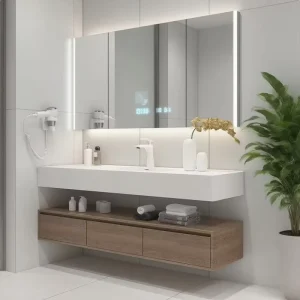 Factory Customized Wall Mounted Slate Bathroom Vanity with LED Smart Mirror for Hotels and Villas OEM ODM