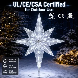 Factory Direct 3D LED Christmas Bethlehem Star Light Outdoor 8 Point North Star Sculpture Holiday Decor IP44