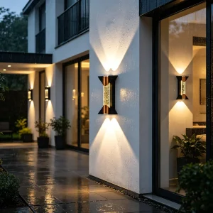 Factory Direct Black+Gold Double Heads IP65 Waterproof Modern Aluminum Crystal Wall Sconce AC85~265V Decorative Yard Lamp