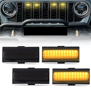 Factory Direct Car Accessory LED Grille Light for Jeep Wrangler JL Smoked Black White Lens White Yellow Color Light