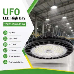 Factory Direct ETL DLC Certified UFO LED High Bay Light 200W 3CCT Selectable LED Industrial Workshop Light for Warehouse