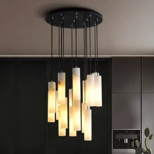 Factory Direct Marble Alabaster Chandelier Dimmable LED Pendant Light for Villa Living Room Dining Room