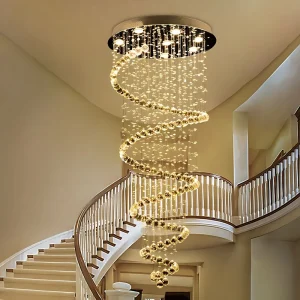 Factory Direct Modern Luxury K9 Crystal Chandelier 3-Color Dimmable LED Pendant Light for Villa High Ceiling Staircase