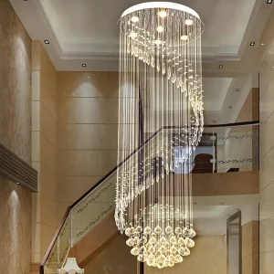 Factory Direct Modern Luxury Long Spiral Crystal Chandelier LED Pendant Light for Villa Staircase High Ceiling