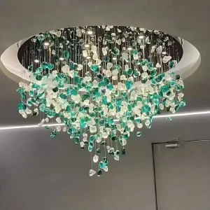 Factory Direct Modern Minimalist Stainless Steel Stone Crystal Chandelier 3 Color Dimmable LED Pendant Light for Hotel Lobby