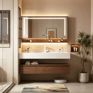 Factory Direct Sales Floating Bathroom Vanity Set Frameless LED Smart Mirror Custom Colors Mass Production OEM ODM