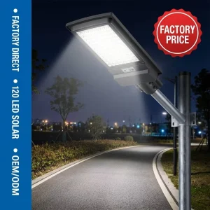 Factory Direct Solar LED Street Light 120 LEDs PIR Motion Sensor IP65 Waterproof Outdoor Road Pathway Parking Lot Lamp