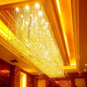 Factory Direct Stainless Steel Rectangular Crystal Chandelier Dimmable LED Pendant Light for Hotel Banquet Hall Aisle