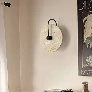 Factory Direct Wabi Sabi Natural Yellow Travertine Bedside Decor Wall Sconce Home Corridor Travertine Stone Clock Wall Lamp