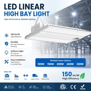 Factory ETL LED Linear High Bay Light 100W 150W 200W 320W Industrial Warehouse Factory Pendant Lighting Fixture