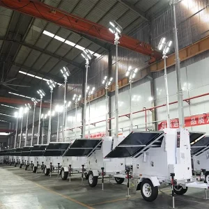 Factory Mobile Solar 400W 600W LED Light Tower Trailer for Rental Business Construction Site Parking Lot