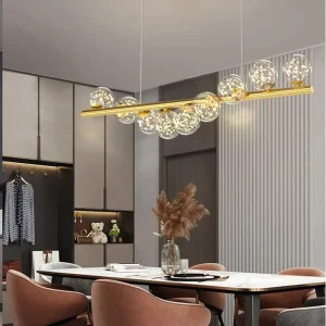 Factory Nordic Modern Gold Linear Chandelier Starry Sky Glass Globe Pendant Lamp for Dining Room Hotel Project