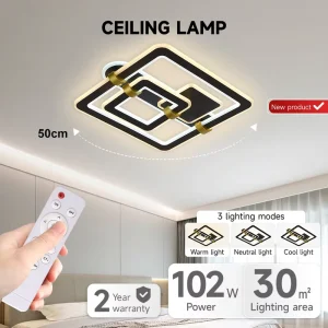 Factory ODM/OEM Indoor Acrylic Ceiling Lamp Living Room Bedroom Surface Mount 102W Remote Control Modern Smart LED Ceiling Light