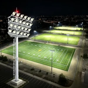 Factory OEM 1200W IP65 Low Glare 140 Lumen LED Stadium Flood Light 30m High Mast for Large Sports Stadium Lighting