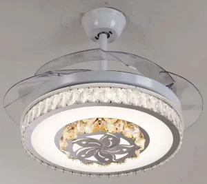 Factory Simple Crystal LED Fan Lamp Super Quiet Invisible Blades Ceiling Fan Light Household Decor Fan Chandelier for Living