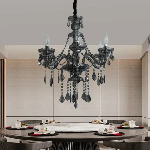 Farmhouse Contemporary Smoky Gray Glass Candle Chandelier Pendant Light Crystal E14 6 Sockets Classical Lustre