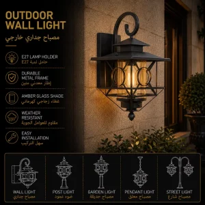Farmhouse Outdoor Wall Lantern with Decorative Geometric Frame for Villa Porch Lighting